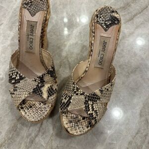 Jimmy Choo Beige and Black Snakeskin Mules